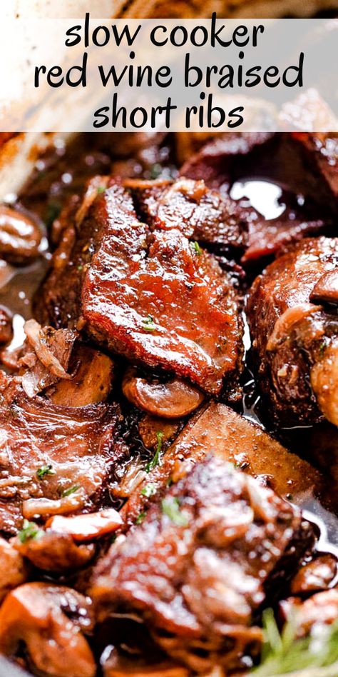 Braised Short Ribs Crockpot Easy, Meat And 3 Meals, Braised Short Ribs Crockpot Red Wine, Short Ribs Ragu Slow Cooker, Red Wine Short Ribs Crock Pot, Slow Cooker Recipes Short Ribs, Bone In Short Ribs Slow Cooker, Braised Short Rib Recipes, Crockpot Short Rib Bourguignon