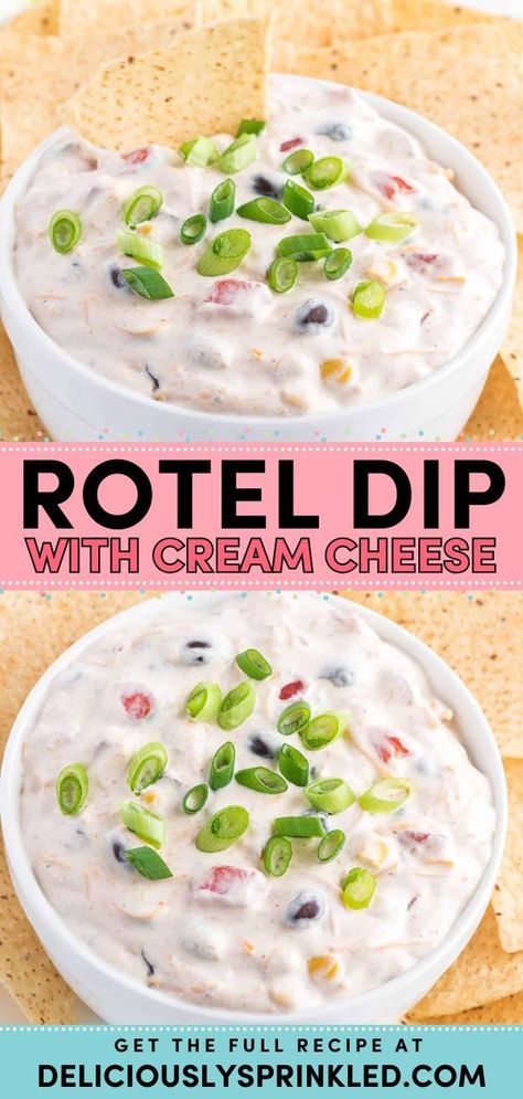 A cold dip recipe for your Super Bowl party ideas! Creamy and deliciously tangy, this Rotel Dip with Cream Cheese is sure to be a hit. Serve this easy game day food with tortilla chips or veggies, and watch it disappear! Rotel Dip With Cream Cheese, Easy Game Day Food, Easy Chip Dip, Super Bowl Party Ideas, Cream Cheese Spread Recipes, Cold Dip, Rotel Recipes, Chip Dip Recipes, Dip With Cream Cheese