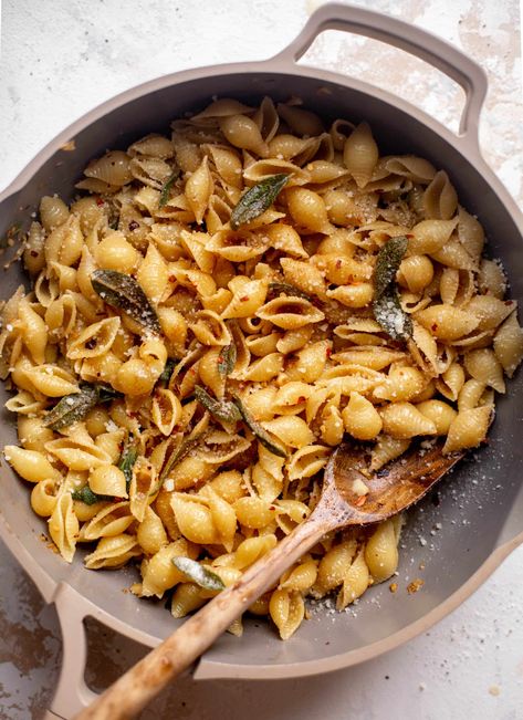 Spicy Brown Butter Pasta with Parmesan and Sage Butter Pasta Sauce, Brown Butter Pasta, Butter Sauce For Pasta, Pasta Sauce Recipe, Tiny Shells, Butter Pasta, Pasta Sauce Recipes, Weeknight Dinner Recipe, How Sweet Eats