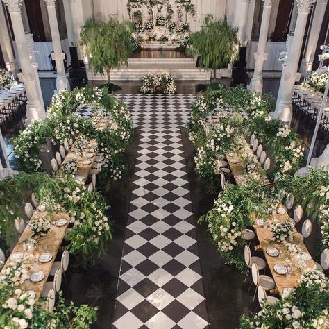 Nize Printing™ on Instagram: "A fairytale black and white wedding. We wrapped the aisle and dance floor with checkered vinyl flooring 🖤🤍 - - - @archiverentals @butterflyfloral @vibianaevents @ambereventprod @mtb_event_rentals @butterflyfloral_ashley - - - - - #weddingsign #weddingsigns #weddingsignage #acrylicsigns #weddinginspiration #weddingideas #weddinginspo #weddingdecor #wedding2023 #modernwedding #seatingchart #welcomesign #paperie #invitationsuite #details #wowfactor #weddingdesign Checkered Floor Wedding Ceremony, Unique Aisle Runner, Checkerboard Floor Wedding, Black And White Floor Wedding, Dance Floor Wrap Wedding, Checkered Floor Wedding, Wedding Runway Aisle, Black And White Wedding Dance Floor, Checkered Wedding Dance Floor