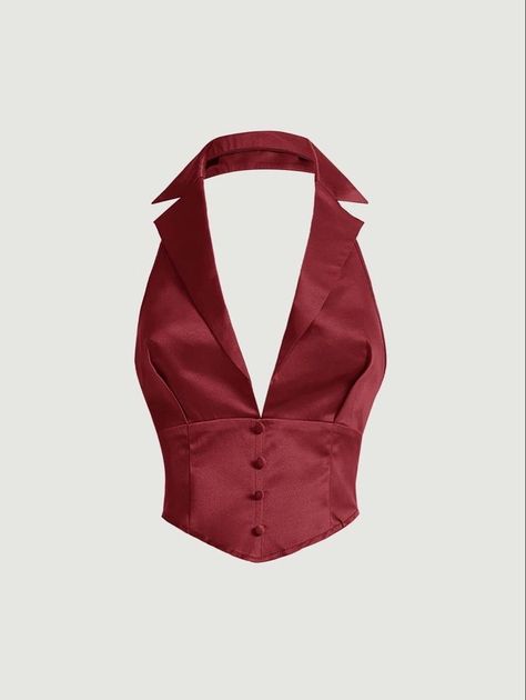 Red Outfit Ideas For Women, Rose Clothes, Halter Outfit, Pretty Tops, Rusty Rose, Modern Clothes, Top Halter, Women Tank Tops, Red Collar