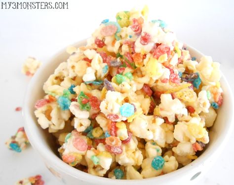 Fruity Pebbles Popcorn Recipes With Fruity Pebbles, Cinnamon Candies, Friends At Christmas, White Chocolate Popcorn, Fruity Pebbles Cereal, Salty Popcorn, Popcorn Treats, Cereal Snacks, Chocolate Popcorn