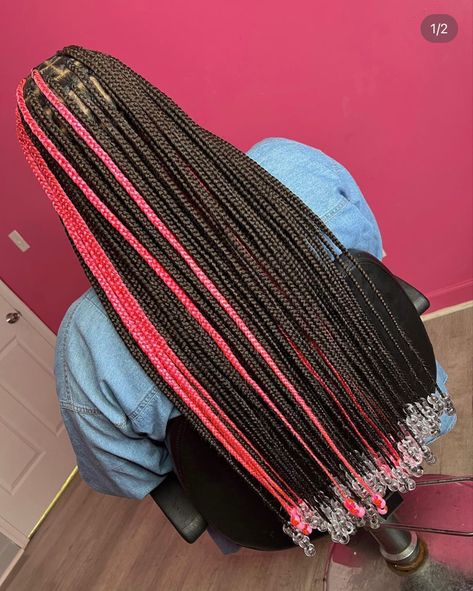 Pink Pikaboo Braids, Knotless Braids Waist Length, Colored Extensions, Peekaboo Hair Colors, Braiding Hair Colors, Cute Box Braids, Soft Locs, Short Box Braids Hairstyles, Braided Hairstyles For Black Women Cornrows