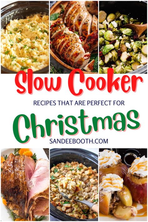 Slow cooker Christmas recipes Crock Pot Entrees, Slow Cooker Finger Food, Xmas Crockpot Recipes, Christmas Chicken Crockpot Recipes, Christmas Pot Luck Ideas Crock Pot, Christmas Dinner Ideas Slow Cooker, Christmas Dinner Sides Crock Pot, Slow Cooker Christmas Sides, Easy Crockpot Christmas Dinner