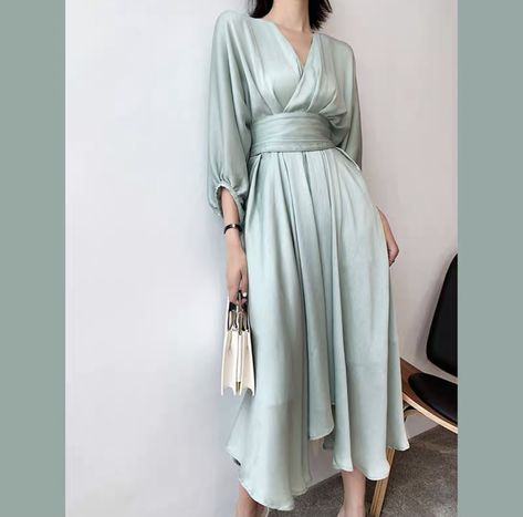 2023 Gowns, Mint Midi Dress, Classy Wedding Guest Dresses, Elegant Silk Dresses, Simple Bridesmaid Dresses, Soiree Dress, Mint Dress, Women Dresses Classy, Modesty Fashion