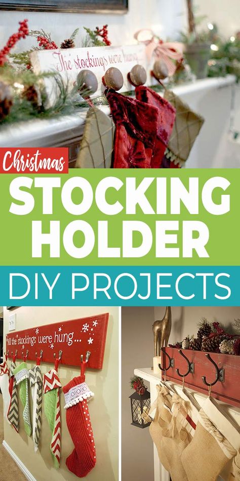 DIY Christmas Stocking Holder Projects Anyone Can Make • OhMeOhMy Blog Stocking Hanger Diy, Easy Diy Stockings, Christmas Stocking Stand, Stocking Holder Stand, Diy Stocking Holder, Stocking Stand, Diy Christmas Stocking, Stocking Holders For Mantle, Diy Stocking