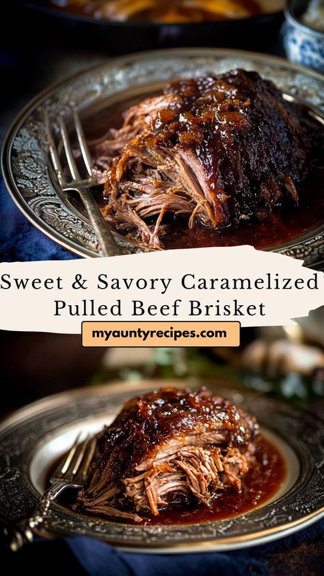 Slow-Cooked Caramelized Beef Brisket is a mouthwatering dish with a sweet, savory glaze. Ideal for cozy fall recipes, it’s easy to make and offers a tender, flavorful meal perfect for family gatherings or special dinners. Sweet Brisket Recipes, Brisket Roast Crockpot, Pulled Brisket Crock Pot, Christmas Beef Brisket Recipes, Slow Roast Recipes, Bbq Chuck Roast Crock Pot Recipes, How To Marinate Brisket Beef, Paleo Brisket Recipes, Braised Brisket Crockpot