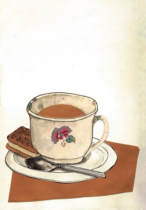 A Thought, A Cup Of Tea, Tea Art, Food Illustrations, Coffee Art, Cup Of Tea, الرسومات اللطيفة, Art Illustration, Food Art