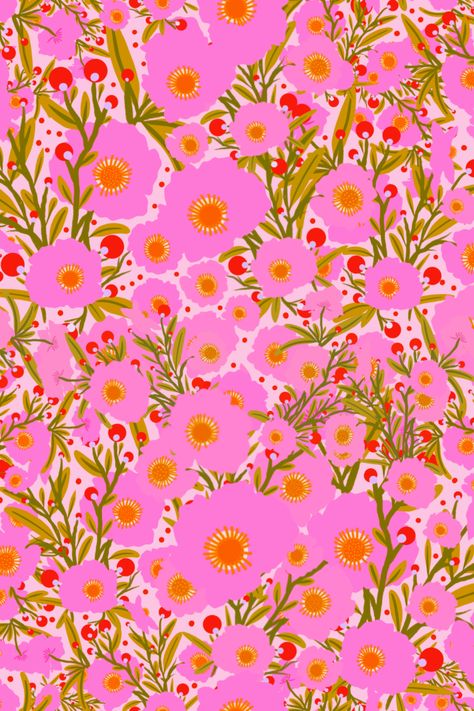 Pattern Design Inspiration, Phone Wallpaper Patterns, Print Inspiration, Aesthetic Iphone Wallpaper, Surface Pattern Design, Surface Pattern, Pink Background, Botanical Prints, Flower Pattern