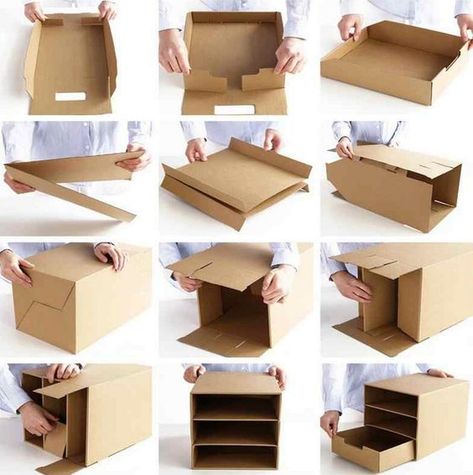 Cardboard Desk Organizer, Diy Desktop Organizer, Cardboard Organizer, Diy Desktop, Cardboard Storage, Desk Organization Diy, Cardboard Crafts Diy, Cardboard Box Crafts, Diy Storage Boxes