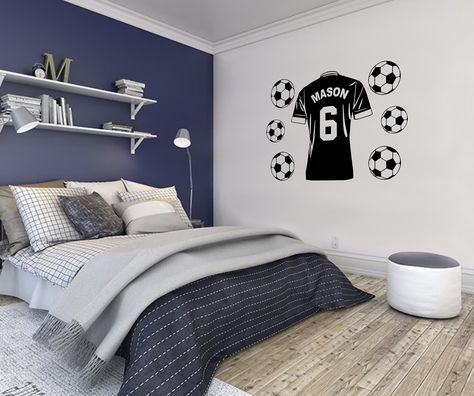 Personalised Football Shirt Vinyl Transfer Wall Sticker Kids Bedroom - Etsy Australia Football Rooms, Football Bedroom, Bathroom Wall Stickers, Nursery Wall Stickers, Personalized Football, Sticker Mural, Wall Stickers Kids, Vinyl Transfer, Boys Bedrooms