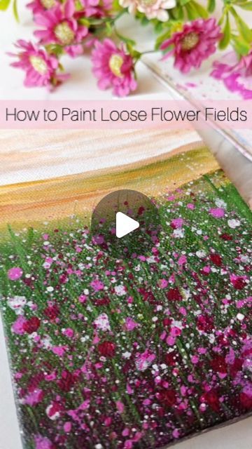 Navdeep on Instagram: "How to Paint Loose Flower Fields Using Acrylics 💫🎨  Surface -4*6 inches streched Canvas  Acrylic Colors - @montmarteart  #acrylics #acrylicpaintingtechniques #paintingofinstagram #paintingtips #artist #loosepainting #paintingreels #arttherapy #satisfyingvideos" Painting Small Flowers Acrylic, Loose Flower Painting Acrylic, Paint Wildflowers Easy, How To Paint Flower Field, Miniature Acrylic Painting Mini Canvas, How To Paint Field Of Flowers, How To Paint Wildflowers Easy, How To Paint Tiny Flowers Acrylic, Easy Wildflower Painting Acrylic