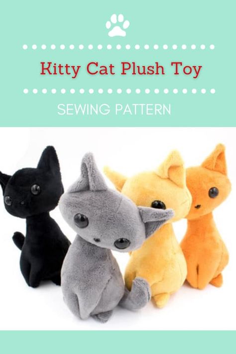 Kitty Cat Plush Toy sewing pattern. The pattern will help you create an adorable sitting stuffed kitty cat. Whether you make one for yourself, a family member, or a friend we are sure you are going to love kitty. Customer feedback for this pattern has been awesome. There's a free 29-minute YouTube video tutorial to go with the pattern. Your finished cat will measure approximately 9 inches tall (including ears) and 5 inches wide at the largest point. #SewModernKids Cat Plushy Diy, Cat Plush Sewing Pattern Free, Stuffed Cat Sewing Pattern Free, Cat Teddy Sewing Pattern, How To Sew A Cat Stuffed Animal, Cat Stuffy Pattern Sewing, Free Stuffed Cat Pattern, Stuffed Cat Patterns Free Templates, Memory Cat Pattern Free