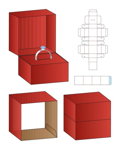 Ring Box packaging die cut template design. Box Paper Template, Ring Box Packaging, Ring Boxes Diy, Box Packaging Templates, Packaging Die Cut, Box Template Printable, Sticker Design Inspiration, Ta Ta, Printable Box