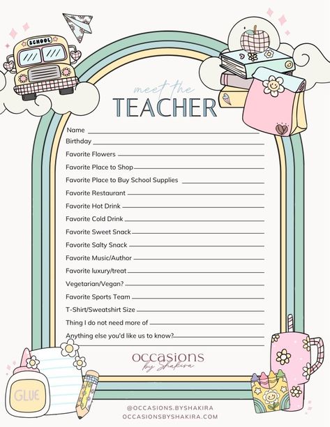 Teacher Survey Free Download Get To Know The Teacher Template, Teacher Likes Survey, Teacher Interest Survey, Teacher Appreciation Survey, Free Get To Know You Printable, Get To Know The Teacher Template Free, Teacher Favorites Printable Free, Teacher Gift Questionnaire, Teacher Favorite Things Printable