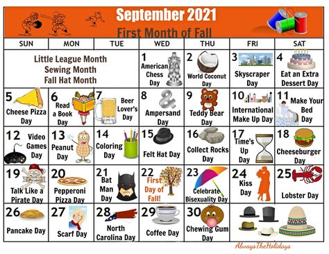 September National Day Calendar 2021 - Free Printable Calendars National Days Calendar 2023 September, September National Days 2023, September National Days 2024, September National Days, Fall Facebook Cover Photos, National Days In September, Fall Facebook Cover, National Holiday Calendar, September Holidays