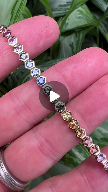 Zoma Color Fine Jewelry on Instagram: "Live life colorfully!  Multi color sapphire bracelet in hexagon cuts.  #finejewelry #jewelrydesigner #livelifecolorfully #gems #finegems #rings #zomacolor #ringsofinstagram #ringsofig #oneofakind #oneofakindjewelry #oneatatime #ring #showmeyourrings #agta_gems #jewelry #luxury #luxuryjewelry #multicolor #rainbow #🌈 #rainbowsapphire" Rainbow Sapphires, Jewelry Luxury, Sapphire Bracelet, Sapphire Jewelry, Instagram Live, Gems Jewelry, Diamond Jewellery, Show Me Your, Live Life