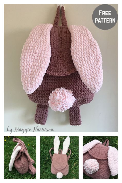 Bunny Backpack Free Crochet Pattern Backpack Crochet, Crochet Backpack Pattern, Bunny Backpack, Crochet Backpack, Crochet Bag Pattern Free, Bag Pattern Free, Pola Amigurumi, Bunny Crochet, Backpack Free