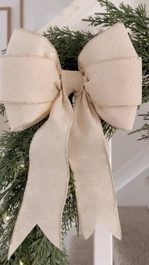 ✨How to make the perfect christmas bow- EASY tutorial! You will need: +Wired ribbon 2.5” wide is good! +Zip ties. I only used one but… | Instagram How To Make A Wreath Bow With 2 Ribbons, Giant Ribbon Bow, Simple Bow Tree Topper, How To Make A Double Ribbon Bow, How To Make Wire Ribbon Bows, Diy Bow With Wired Ribbon, How To Tie A Big Bow For A Wreath, Tie A Bow With Wired Ribbon, How To Tie Big Bows With Ribbon