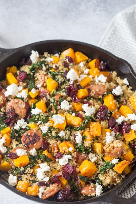 Butternut Squash Chicken, Quinoa Skillet, Sausage And Kale, Kale Quinoa, Chicken And Butternut Squash, Think Food, Fall Dinner, Chicken Sausage, Squash Recipes