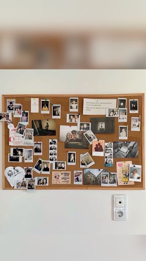 Memory box to memory wall art. Using a pin board to display mementos instead of boxing them away. Creative Way To Display Photos, Picture Bulletin Board Ideas, Polaroid Board, Picture Collage Ideas, Memories Board, Photo Collage Ideas, Diy Photo Wall, Cork Board Wall, Picture Wall Bedroom