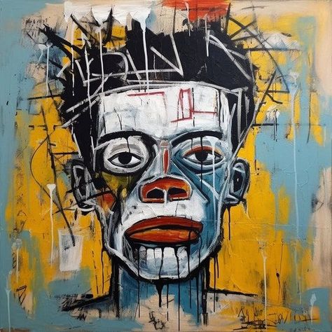 Graffiti Inspired Portrait Headshot inspired by Jean-Michel Basquiat | Canvas | Print | Acrylic Painting by CustomCanvasCurators Check out this epic Basquiat portrait headshot piece! The bold colors and urban grunge vibe are giving me all the feels. Basquiat's style is just 🔥, don't you think? Definitely a must-have for any art lover looking to make a statement. #Basquiat #UrbanArt #ArtEnthusiast 🎨✨ https://www.etsy.com/listing/1452107856/graffiti-inspired-portrait-headshot?ref=rss #wallar... Jean Michel Basquiat Art, Basquiat Paintings, Bright Yellow Background, Urban Grunge, Basquiat Art, Urban Culture, Jean Michel Basquiat, A Level Art, Red Nose