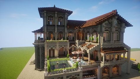 Fancy Spanish Manor Minecraft Kale, Minecraft Blueprint, Minecraft Villa, Construction Minecraft, Memes Minecraft, Minecraft Building Guide, Minecraft Mansion, Minecraft Structures, Minecraft Castle