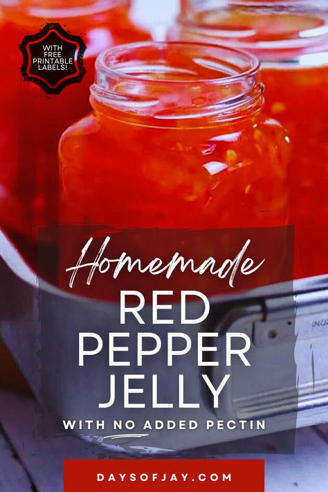 Jars of homemade red pepper jelly. Red Pepper Chutney, Homemade Red Pepper Jelly, Red Pepper Jelly Recipe Canning, Christmas Pepper Jelly, Pepper Jelly Recipe No Pectin, Sweet Red Pepper Jelly Recipe, Dr Pepper Jelly Recipe, Red Pepper Jelly Recipe, Pepper Jelly Recipe