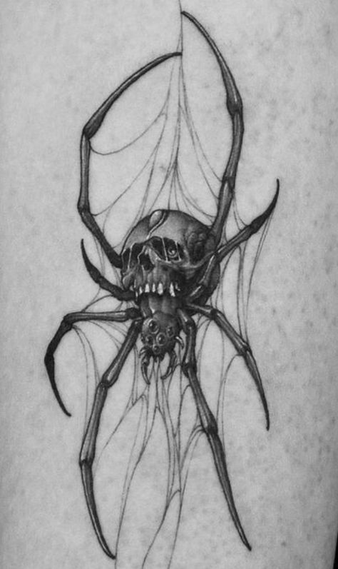 Tato Grunge, Gotik Tattoo, Skull Spider, Grunge Tattoo, Scary Tattoos, Spider Tattoo, Creepy Tattoos, Tattoo Style Drawings, Dark Art Tattoo