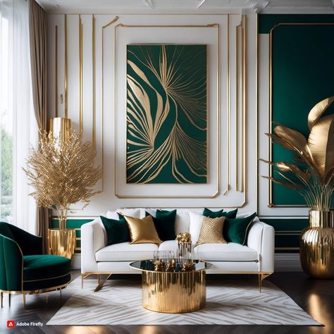 Emerald Green Living Room, Green Sofa Living Room, Green Living Room Decor, Green Apartment, Gold Living, Art Deco Living Room, Elegant Living Room Decor, Green Interior Design, Gold Living Room