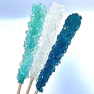 Classic Rock Candy Sticks, Sugar Rock Crystal Lollipops, Individually Wrapped (Frozen Ice (Blue, White & Light Blue), Pack of 18) Breaking Bad Halloween, Blue Lollipop, Rock Candy Sticks, Frozen Kids, Candy Crystals, Diamond Party, Frozen Ice, Candy Companies, Aqua Blue Color