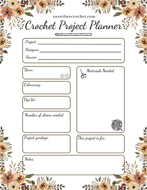 Crochet Project Template, Crochet Project Planner Free Printable, Crochet Journal Printable Free, Crochet Journal Pages, Crochet Planner Free Printable, Crochet Journal Ideas, Crochet Bujo, Craft Tracker, Crochet Project Journal