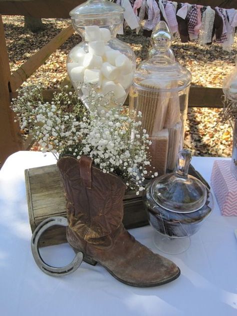 Country Sweet 16, Pink Cowgirl Birthday Party, Pink Cowgirl Birthday, Boot With Flowers, Cowgirl Birthday Party Ideas, Cowboy Theme Party, Western Birthday Party, Country Birthday, Bonfire Party