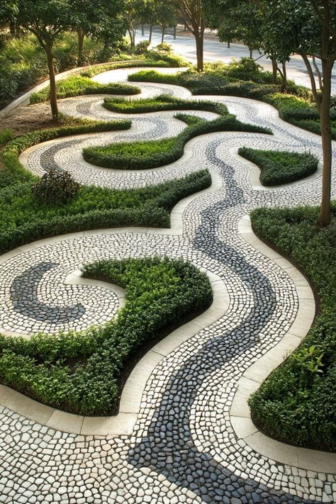 Add a modern touch to your garden with geometric layouts! 🌿🔷 Use geometric patterns and shapes to create a contemporary and visually striking garden design. Learn how to incorporate these elements for a garden that's both functional and stylish. #GeometricGardens #ContemporaryDesign #GardenTrends Botanical Garden Design Plan, Path Architecture, Community Park Design, Park Pathway, Pathway Design, Sustainable Garden Design, Geometric Garden, Modern Design Ideas, Pavement Design