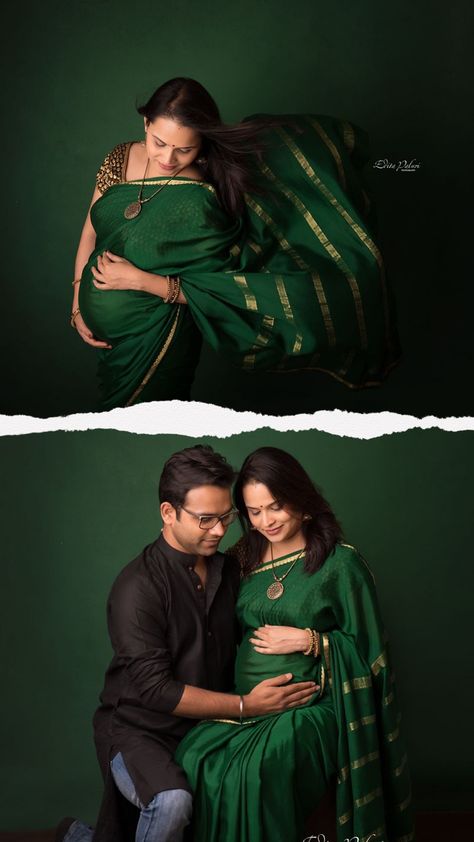 Indian couple - maternity photo session in traditional outfit - saree. #pune #maternityphotography #maternityphotoshoot Maternity Photography Poses Indian Saree, Maternity Photography On Saree, Indian Maternity Photos Saree, Indian Maternity Outfits, Maternity Photo Shoot Ideas Traditional, Maternity Photoshoot Poses In Saree, Traditional Maternity Shoot In Saree, Metarnity Photoshoot Indian In Saree, Maternity Photo Shoot Indian