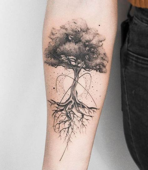 63 Empowering Rebirth and New Beginning Tattoos - Our Mindful Life Yggdrasil Tattoo, Rebirth Tattoo, New Beginning Tattoo, Roots Tattoo, Earthy Tattoos, Green Tattoos, Full Back Tattoos, Muster Tattoos, Tree Tattoo Designs