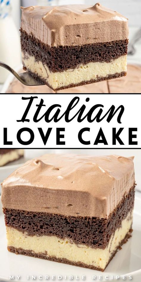 This Italian love cake is a scrumptious dessert for Valentine's Day or any occasion! It is a delightful chocolate cake made with a ricotta base that is then topped with a rich chocolate pudding frosting. A luscious and melt-in-your-mouth cake this love cake will be the talk of the night. Try it today! Chocolate Pudding Frosting, Italian Love Cake, Pudding Frosting, Italian Love, Postre Keto, Scrumptious Desserts, Cake Mix Recipes, Chocolate Pudding, Love Cake