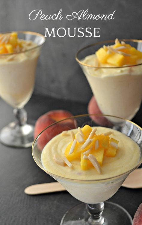 This Peach Almond Mousse makes the most of Market Fresh Fruit Peach Mousse Desserts, Peach Mousse Cake, Mascarpone Peach Dessert, Mango Mousse Cups, Swedish Cream, Almond Mousse, Mango Mousse Dessert, Almond Syrup, Peach Mousse