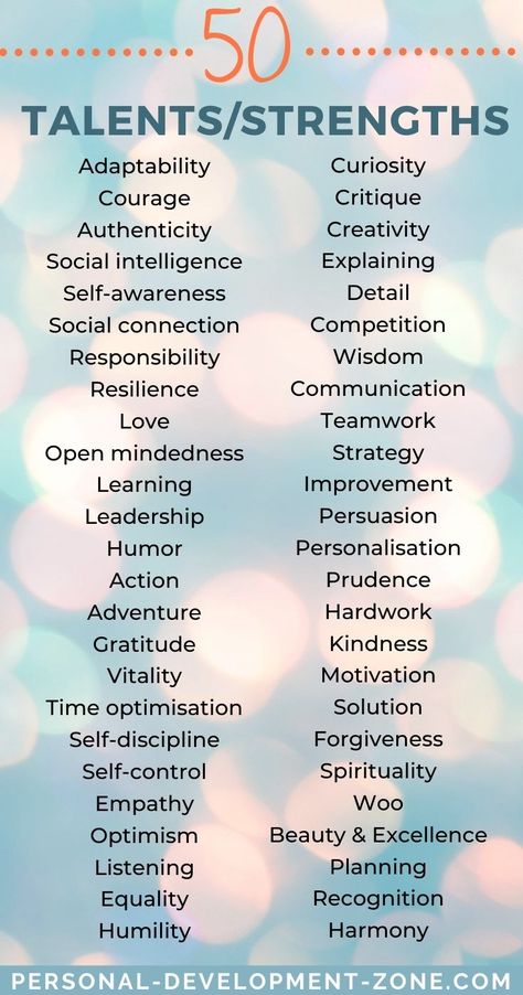 Are you wondering what you're good at? Discover your strengths and talents, so you can use them as resources to get any result that you want! Personal development |Self development | Strengths | Talents | Self Confidence | Self Esteem #personaldevelopment #selfgrowth #selfdiscovery #selfdevelopment #talents #strengths #selfconfidence #selfesteem #pdzone #quotes Transferrable Skills Checklist, What Are You Good At, List Of Talents And Skills, Skills And Talents List, Character Strengths And Weaknesses List, Personal Strengths List, Goals To Set For Yourself List, Talents List, Talents To Learn