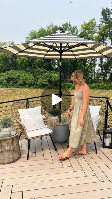 Sarah & Dan | DIY & Design on Instagram: "DIY UMBRELLA STAND TABLE✨ I love a good diy that’s beautiful & functional! We wanted to add seating to this little corner of the deck with an umbrella for shade. We are loving this chair set & umbrella from @walmart they really helped complete this space for a little summer oasis!    #walmartpartner #walmarthome #welcometoyourwalmart #likeit #diyumbrellastand #diypatio #umbrellastand   The chairs are on sale!! // Shop the links for the chairs, planters, umbrella and accessories over on my @shop.ltk - https://liketk.it/4bADv //" Outdoor Parasol Patio Umbrellas, Outside Shade Ideas Patio, Outdoor Umbrella Stand Ideas, Pool Umbrella Holder, Umbrella Stand Side Table Diy, Outdoor Patio Umbrella Ideas, Diy Umbrella Side Table, Outdoor Umbrella Stand Diy, Patio With Umbrella Ideas