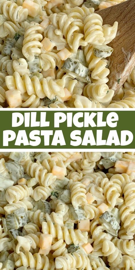 Summer Easy Salads, Dinner For 2 Picky Eaters, Dairy Free Lunch Ideas Simple, Pickle And Cheese Pasta Salad, Sweet Pickle Pasta Salad, Homemade Cold Pasta Salad, Not Cold Lunch Ideas, Instant Pot Ideas Healthy, Dill Pickle Macaroni Salad Recipe