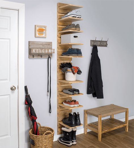 Shoe Rack Plans, Diy Shoe Rack Ideas, Shoe Storage Design, Closet Simple, Wall Mounted Shoe Storage, Wall Mounted Shoe Rack, Diy Shoe Storage, Diy Shoe Rack, Shoe Storage Rack