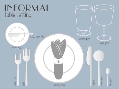 How To Set a Table - for Casual and Formal Dining Casual Table Settings Everyday, Basic Table Setting, Table Setting Etiquette, Formal Dinner Table, Sparkling Wine Glasses, Casual Table Settings, Brunch Table Setting, Table Settings Everyday, Table Etiquette