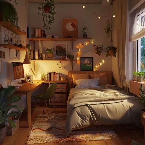 Rooms For Men Bedroom, Cozy Small House Decor, Desks For Small Bedrooms, Small Cozy Room Decor Bedroom, Small Bedroom Inspirations Cozy, Small Bedroom With Desk, Safe Feeling, Loft Bedrooms, Autumn Bedroom