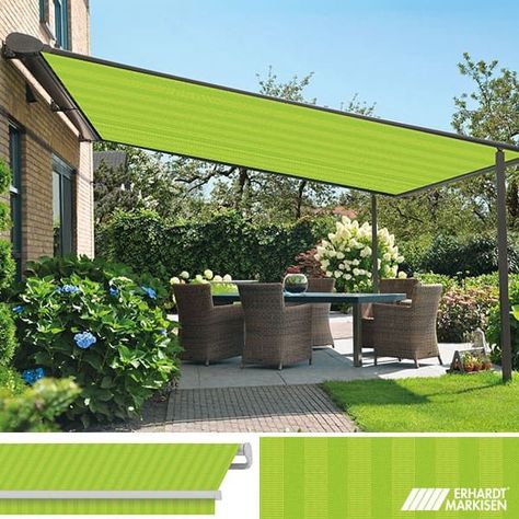 create a Summer feel-good ambiance with a trendy TIbelly fabric | Patio shade, Outdoor shade, Outdoor awnings Outdoor Shades For Patio, Outdoor Shade Ideas, Patio Awnings, Garden Awning, Backyard Shade, Outdoor Awnings, Patio Shade, Patio Awning, Pergola Patio