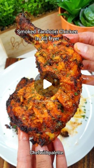 Khadija Siddiqui on Instagram: "Smoked Tandoori Chicken In Air Fryer 

Ingredients and steps:

2 chicken quarters (make cuts in the pieces)
Juice of half lime
1 tbsp yogurt
1 tbsp heavy cream 
1 tbsp chicken tandoori masala
1 tsp paprika 
1 tsp salt
1 tbsp kasuri methi (Dried fenugreek leaves)
1 tbsp ginger
1 tbsp garlic
2 tbsp oil
Handful of chopped coriander 
Orange food colour (optional).Coat the chicken pieces very well. Place a piece of foil. Heat up a piece of coal on stove in fire. Place the heated coal on the foil. Drizzle little bit of oil on it. Cover instantly. Let it sit for half hour.
Place the chicken in your air fryer basket. I line my air fryer rack with baking paper. Air fry at 180ºC for 20 minutes. Flip after 20 minutes. Air fry for 10 minutes on the other side.

@chefwit Chicken Tandoori Masala, Chicken In Air Fryer, Air Fryer Recipes Indian, Malai Chicken, Chicken Tandoori, Kasuri Methi, Fire Chicken, Orange Food, Chicken Quarters