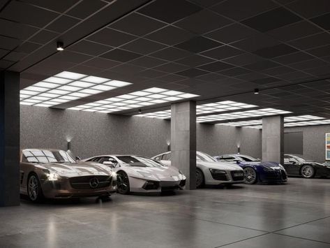 Luxury Car Garage Design, Amazing Garages, Garage Showroom, Parking Ideas, Background Car, Garage Design Interior, Luxury Car Garage, Underground Garage, Cool Garages