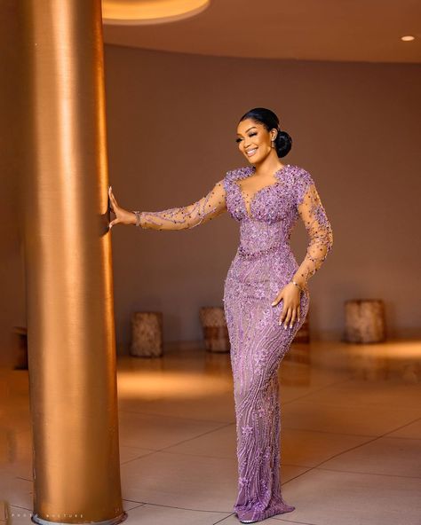 Elegant Asoebi Lace Styles, Styles For Reception Gown, Asoebi Lace Gown, Lace Gowns For Women, Beaded Gown Wedding, Lace Dress Classy For Wedding Guest, Wedding Reception Styles, Gown Styles For Lace Material, Owanbe Styles For Lace Straight Gown