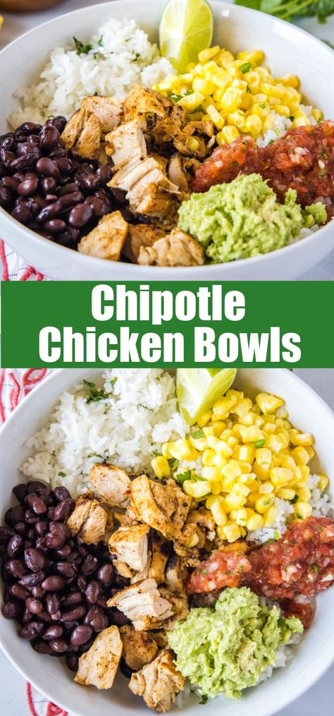 Rice Bowls Recipes Chicken, Mexican Chicken Bowls Healthy, Chicken And Cilantro Lime Rice, Chipotle Bowl Recipe, Chicken Cilantro Lime, Crockpot Shredded Chicken Tacos, Crockpot Shredded Chicken, Meal Bowls, Chipotle Chicken Bowl