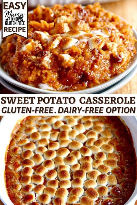 Potato Recipes Dairy Free, Gluten Free Sweet Potato Recipes, Sweet Potato Casserole Vegan, How To Roast Potatoes, Dairy Free Holiday Recipes, Gluten Free Sweet Potato Casserole, Dairy Free Thanksgiving Recipes, Thanksgiving Sweet Potato Recipes, Dairy Free Thanksgiving